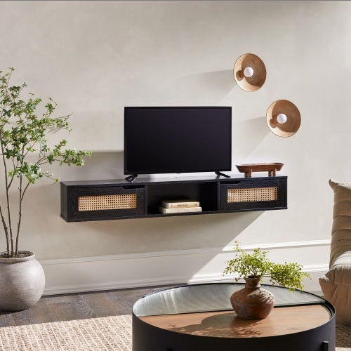 Viva Solace Modern Rattan-Door Floating TV Stand