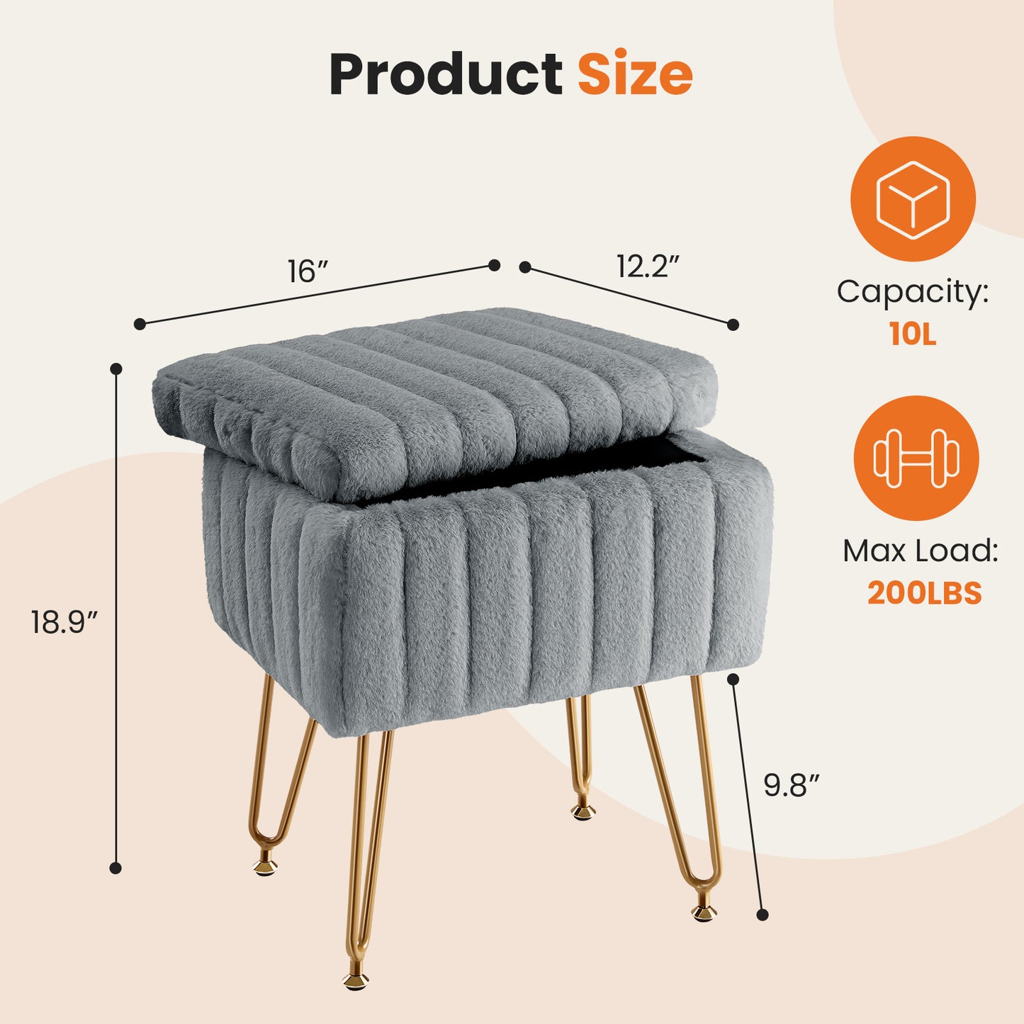 Viva Elite Zara Faux Fur Storage Vanity Stool Collection - The Future of Luxurious Comfort