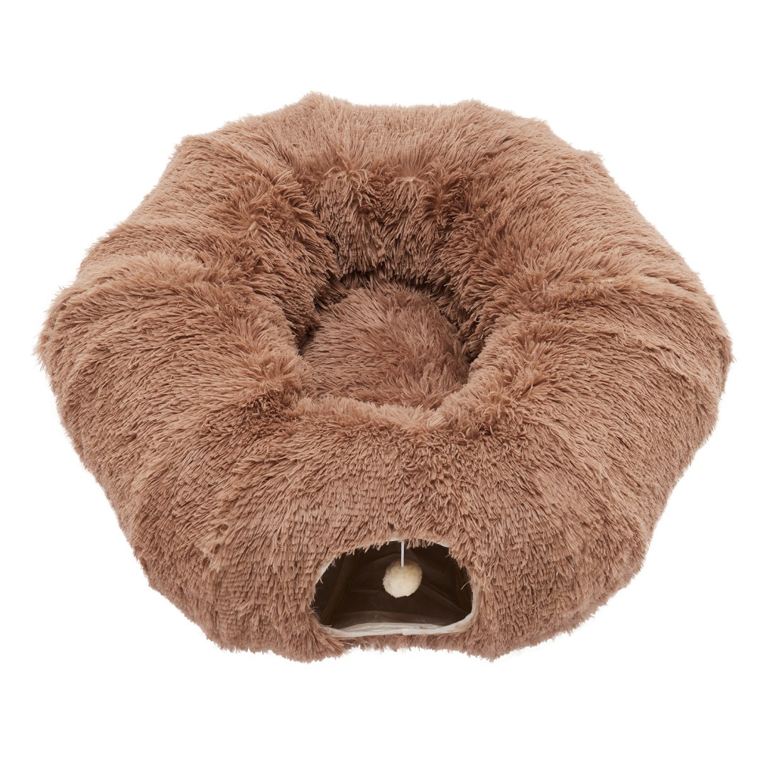 Plush Cat Tunnel with Donut Cat Bed – Peekaboo Cave for Cats, Kittens & Rabbits