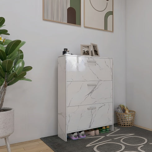 Viva Aria High-Gloss White Marble 3-Door Shoe Cabinet