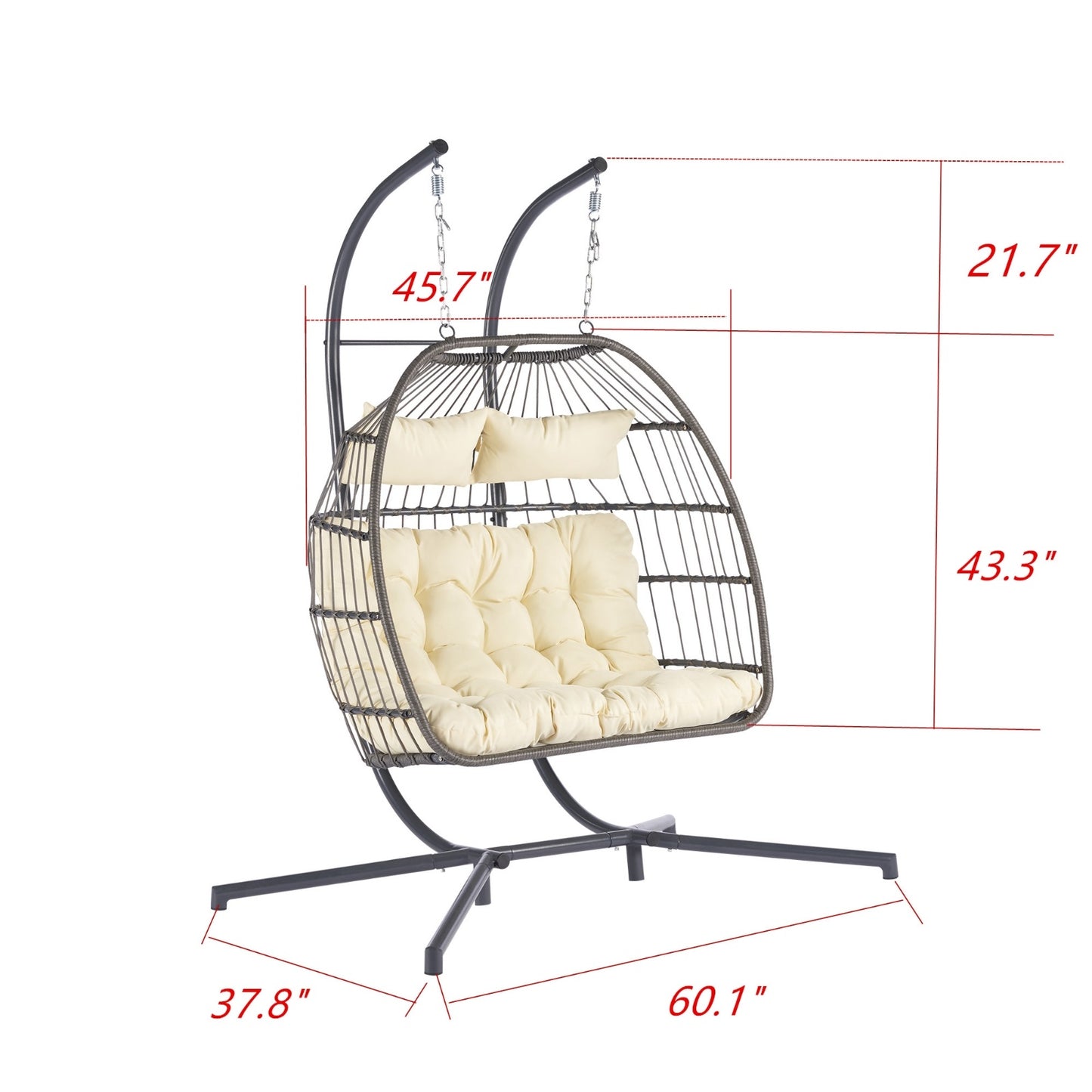 Luxury 2-Person Rattan Hanging Egg Chair | Weather-Resistant Wicker Patio Swing