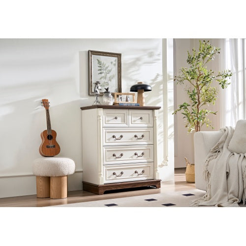 Farmhouse-Style 5-Drawer Dresser Chest – Rustic Wooden Storage Organizer for a Stylish & Clutter-Free Home