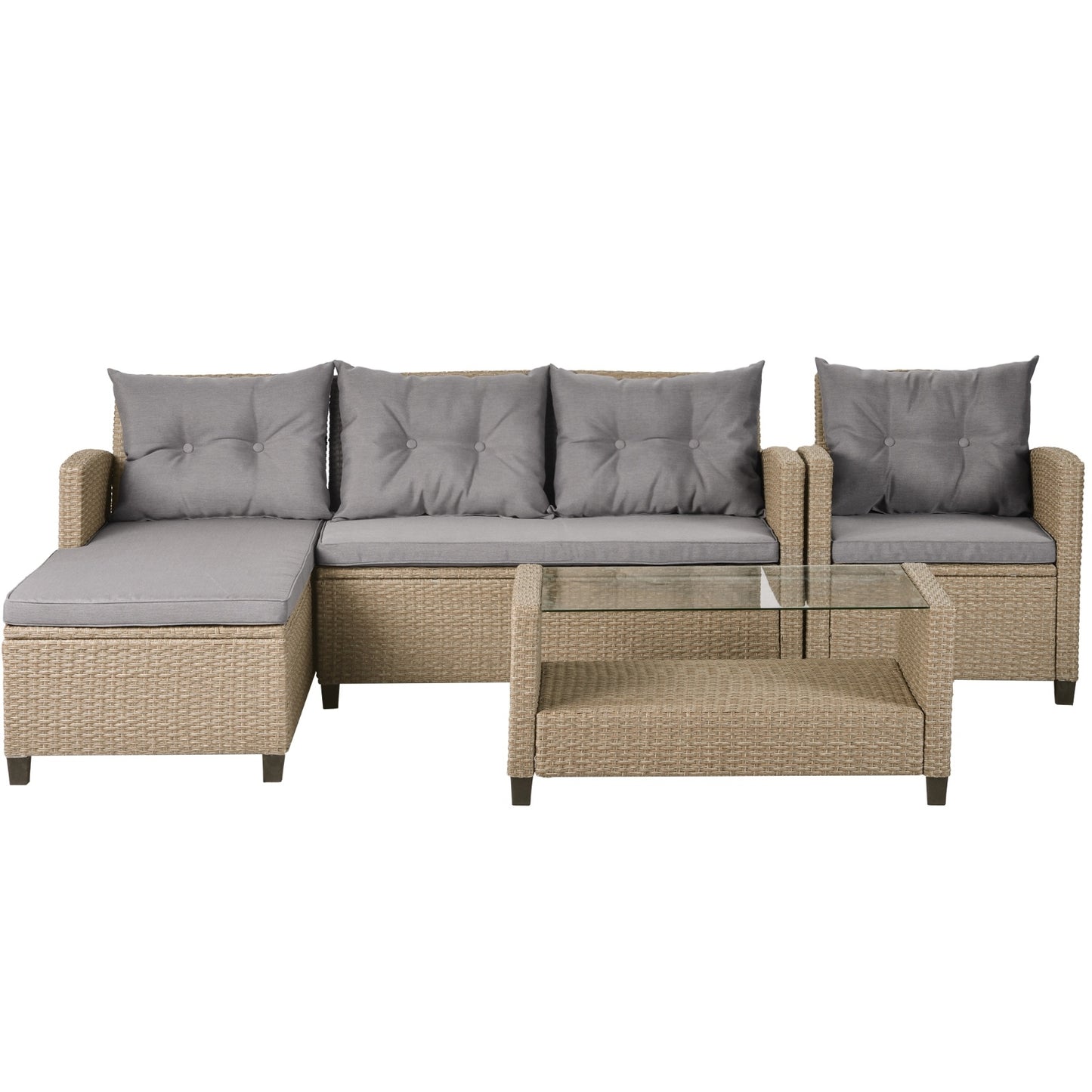 U STYLE Patio Furniture Sets 4PC Wicker Rattan Sofa Conversation Set