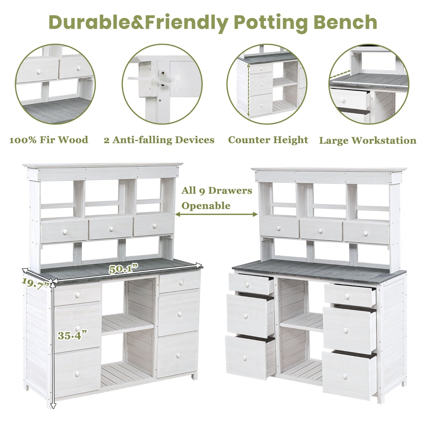 Video Provided TOPMAX Garden Potting Bench Table, Rustic And Sleek Design With Multiple Drawers An