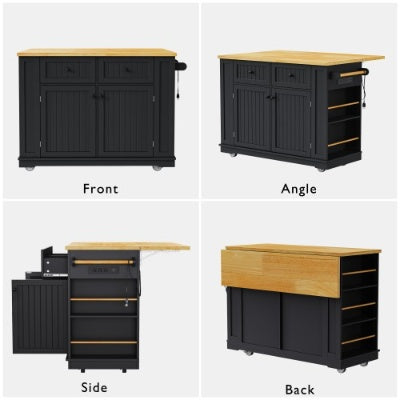 Viva Atelier Renaissance XL Large Kitchen Island Cart with Power Outlet & Bar Stools