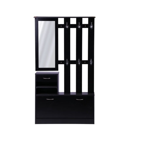 Modern 3-in-1 Entryway Storage Cabinet with Shoe Rack, Coat Hanger, and Mirror
