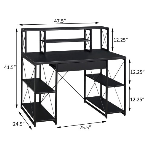 Viva Noir Éclat Collection: Viva Noir Éclat Black Office Desk with Shelving & Hutch