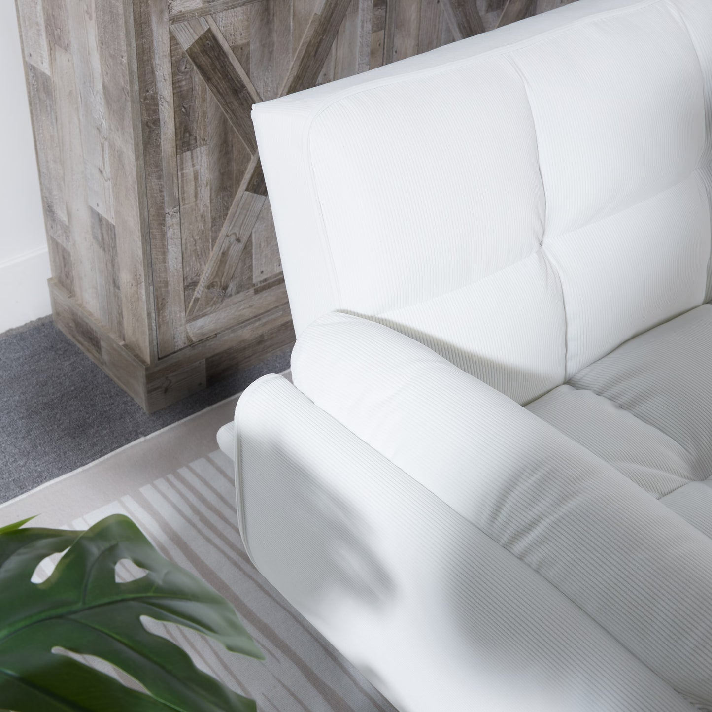 🛋️ Viva Comfort™ White Corduroy Sofa Bed – Where Minimalism Meets Maximum Comfort