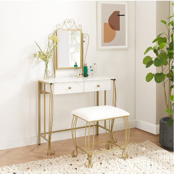 Viva Elite Modern Women's Vanity Set with Mirror & Stool - The Future of Feminine Empowerment