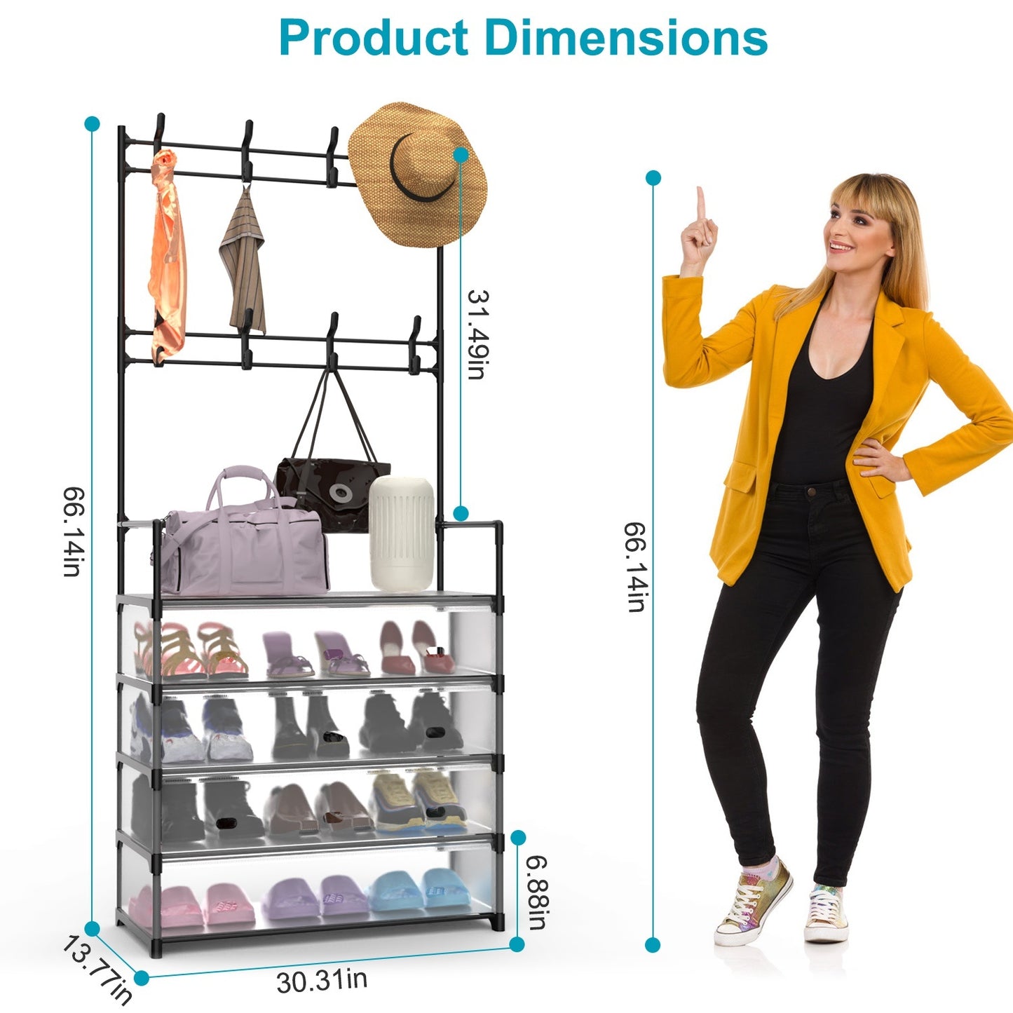 Viva Essentials Collection: 5-Tier Entryway Hall Tree with Coat & Shoe Rack