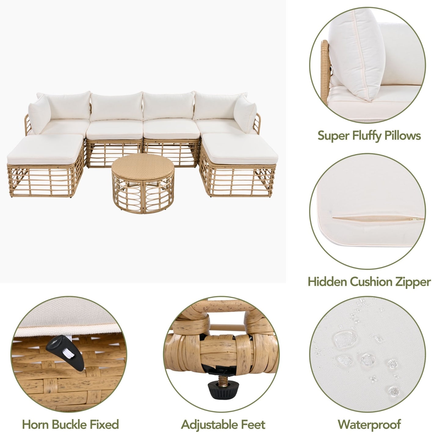 Viva Sereno 7-Piece All-Weather Rattan Sectional Sofa Set