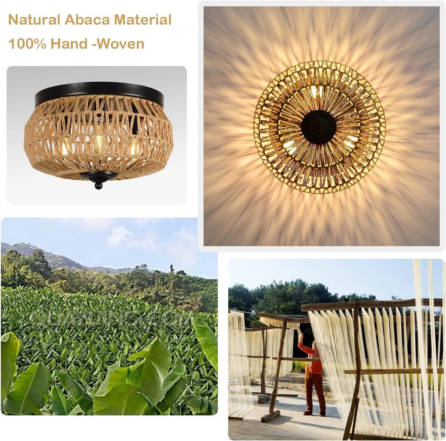 Modern Boho Rattan Chandelier – Handmade 3-Light Pendant for Kitchen, Bedroom & Hallway