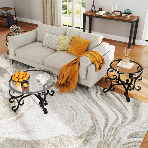 Viva Lume 3-Piece Glass Coffee Table Set – A Modern Reflection of Urban Grace