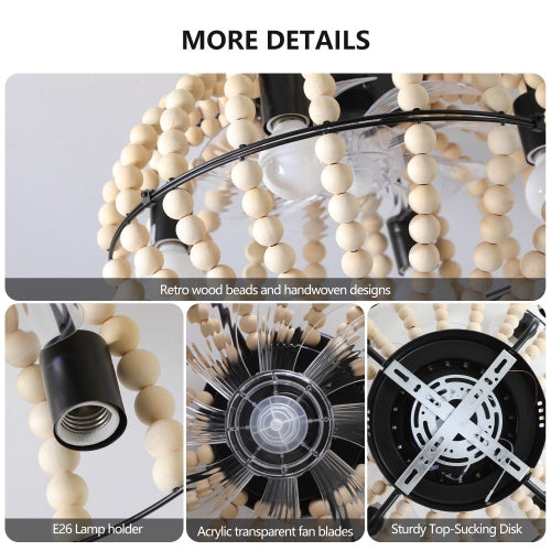 Elegant Beaded Fan Lamp | Handcrafted Wooden Chandelier in Oak White
