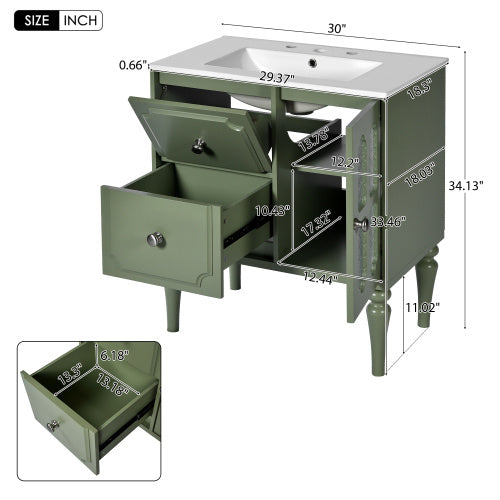 Vintage-Style 30-Inch Bathroom Vanity with Ceramic Sink | Elegant & Functional Design