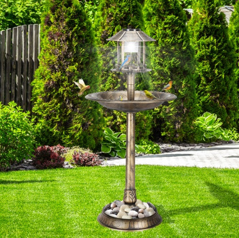 Bronze Solar-Powered Bird Bath β Elegant Outdoor Decor with LED Light