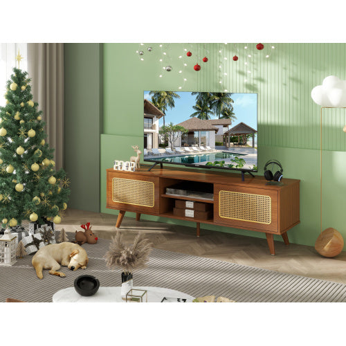 Mid Century Modern Rattan TV Stan , Entertainment Cabinet