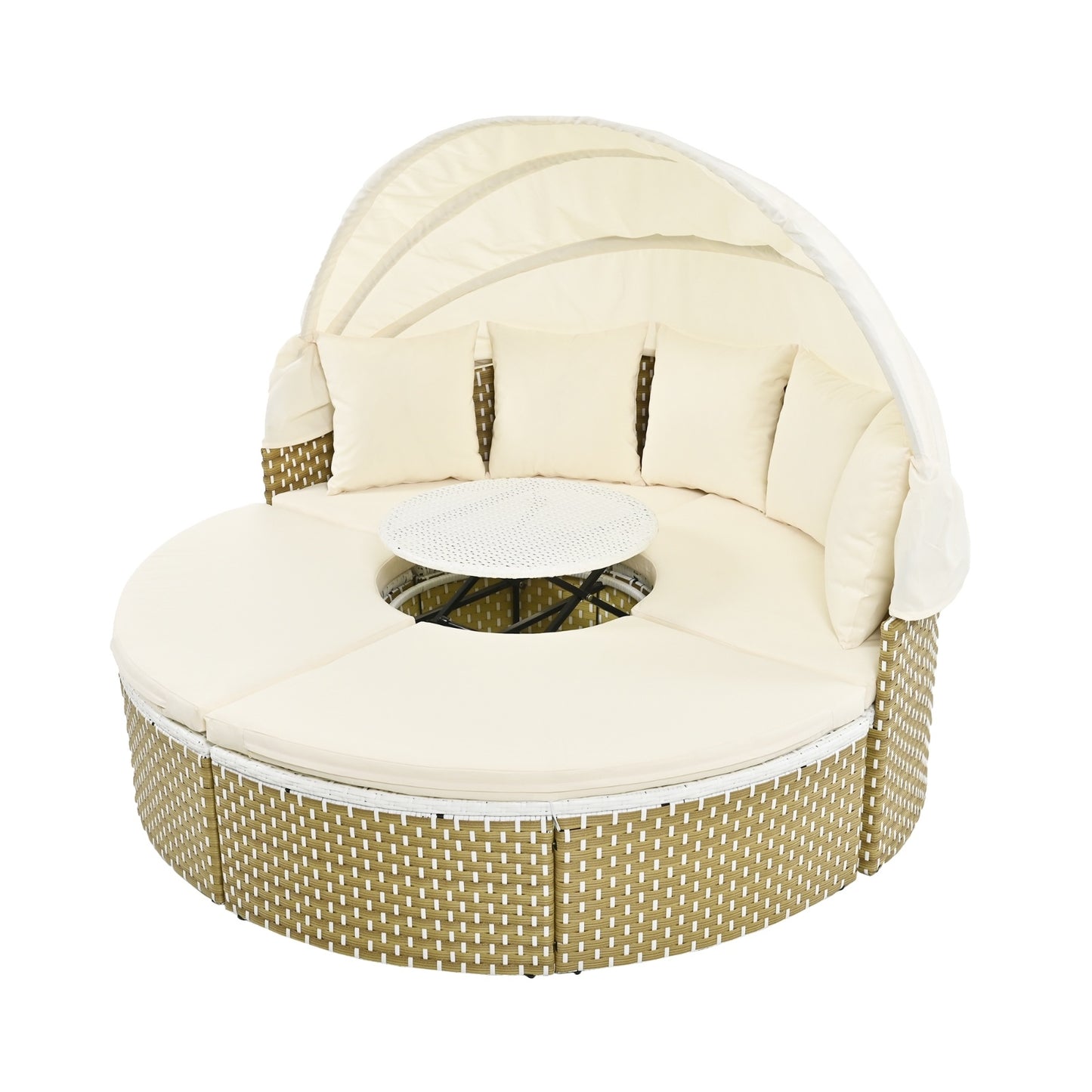 Luxury Outdoor Round Sectional Sofa Set | Premium Rattan Sunbed with Retractable Canopy