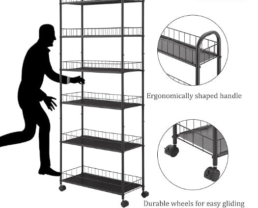 Viva Essentials Collection: 6-Tier Slim Rolling Shelf with Wheels