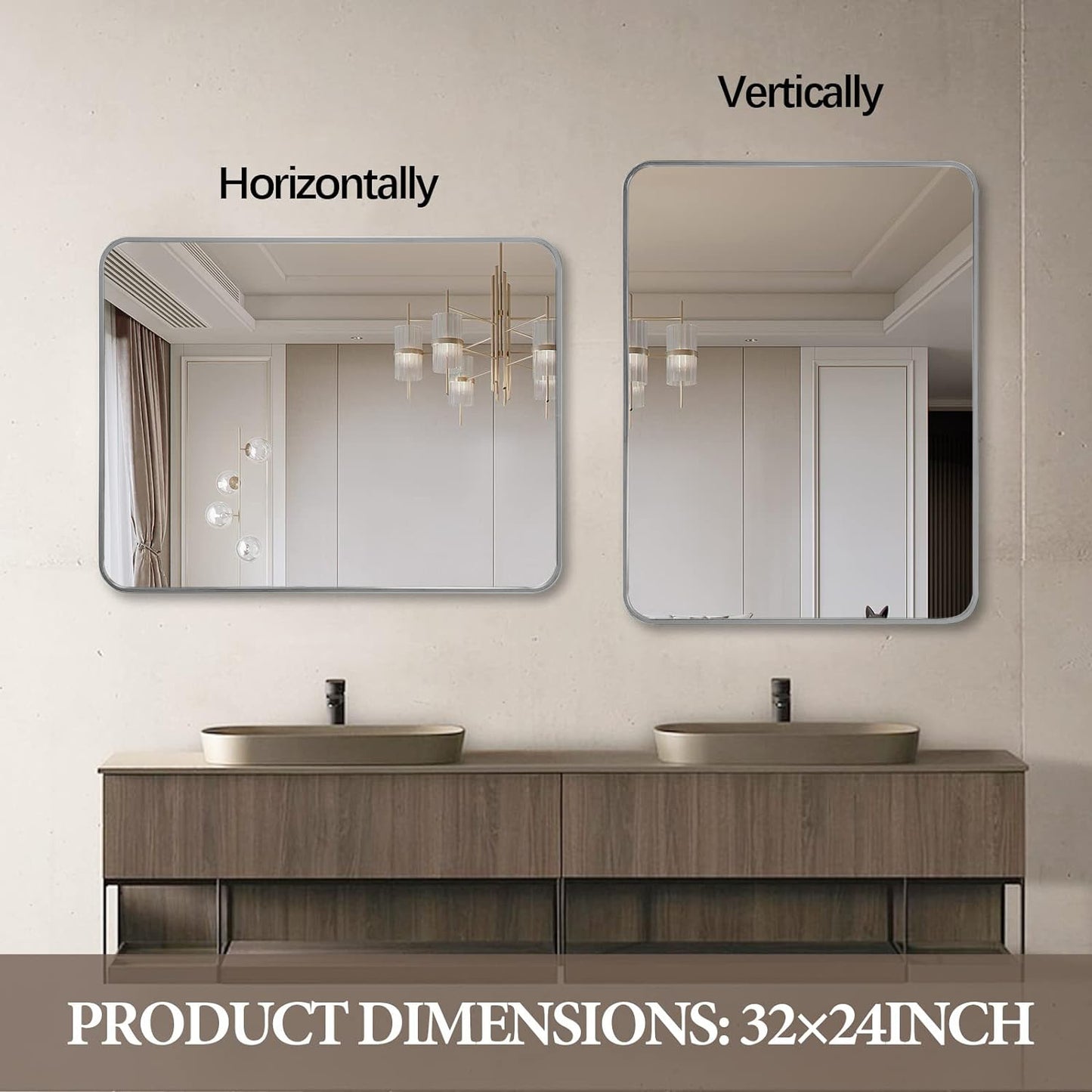 Silver 24x36 Inch Metal Rectangular Mirror