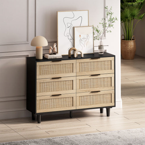 Drawers Rattan Storage Cabinet Rattan Drawer,for Bedroom,Living Room,Black