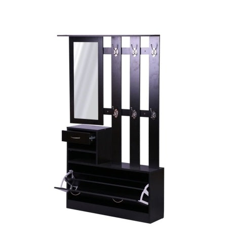 Modern 3-in-1 Entryway Storage Cabinet with Shoe Rack, Coat Hanger, and Mirror