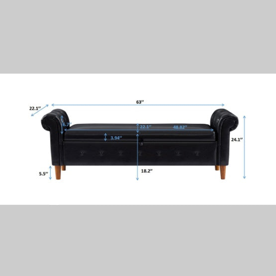 Viva Nexus Black Multifunctional Storage Rectangular Sofa Stool