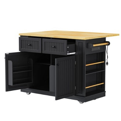 Viva Atelier Renaissance XL Large Kitchen Island Cart with Power Outlet & Bar Stools