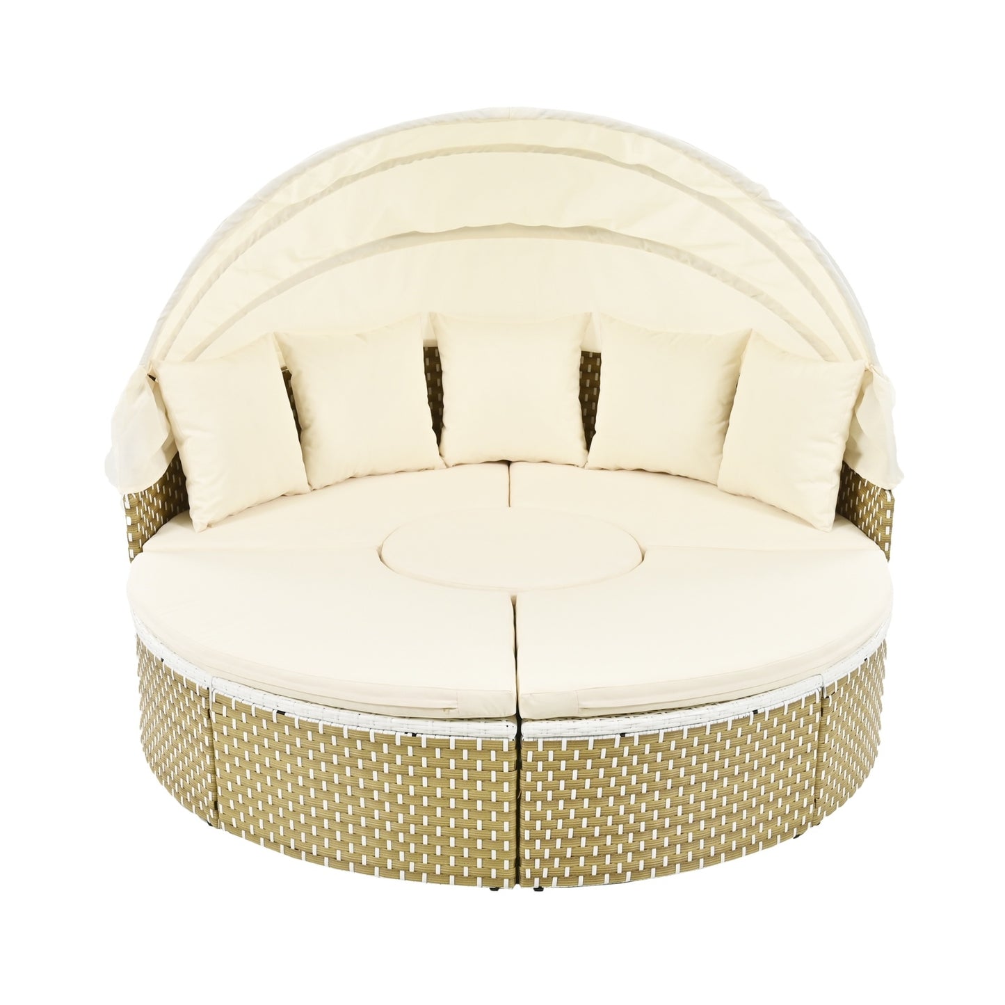 Luxury Outdoor Round Sectional Sofa Set | Premium Rattan Sunbed with Retractable Canopy