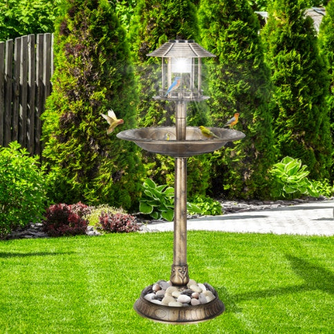 Bronze Solar-Powered Bird Bath β Elegant Outdoor Decor with LED Light