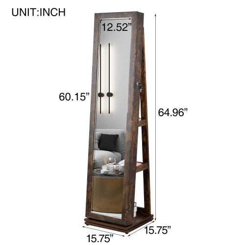 360ยฐ Rotating Full-Length Mirror Jewelry Cabinet โ Smart Storage for Your Precious Collection