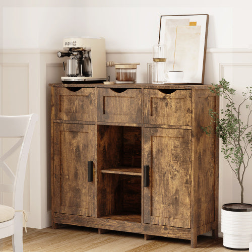 Elegant Wooden Floor Cabinet with Drawers and Shelves - Stylish Storage Solution for Any Room
