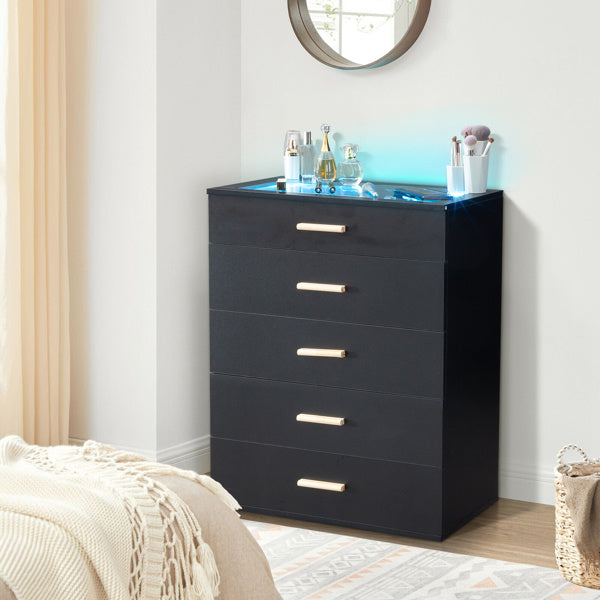 5-Drawer Storage Cabinet with LED Light & Tempered Glass – Elegant & Smart Organization
