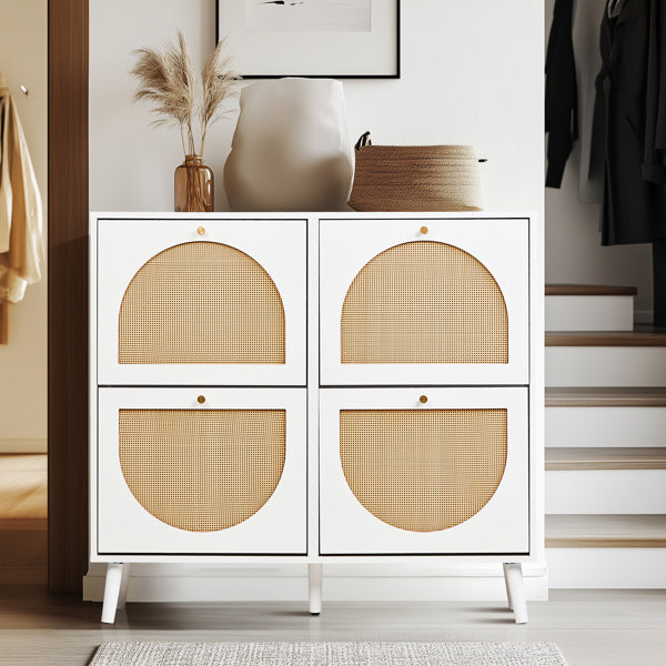 Tall Rattan Shoe Cabinet with 8-Tier Tipping Buckets – Modern Space-Saving Storage