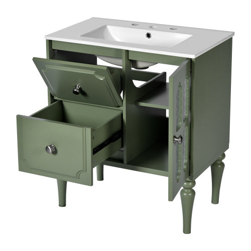 Vintage-Style 30-Inch Bathroom Vanity with Ceramic Sink | Elegant & Functional Design