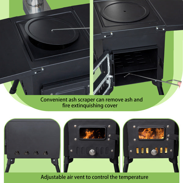 Black Wrought Iron Camping Stove with Chimney – Durable & Efficient Outdoor Cooking