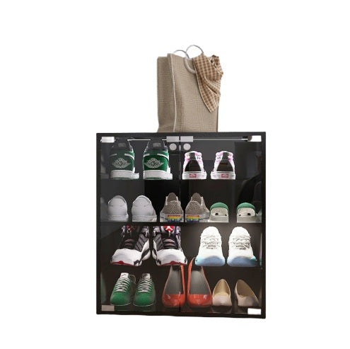 Modern 4-Layer Black Shoe Cabinet with LED Lights & Bluetooth Control | Smart Shoe Storage