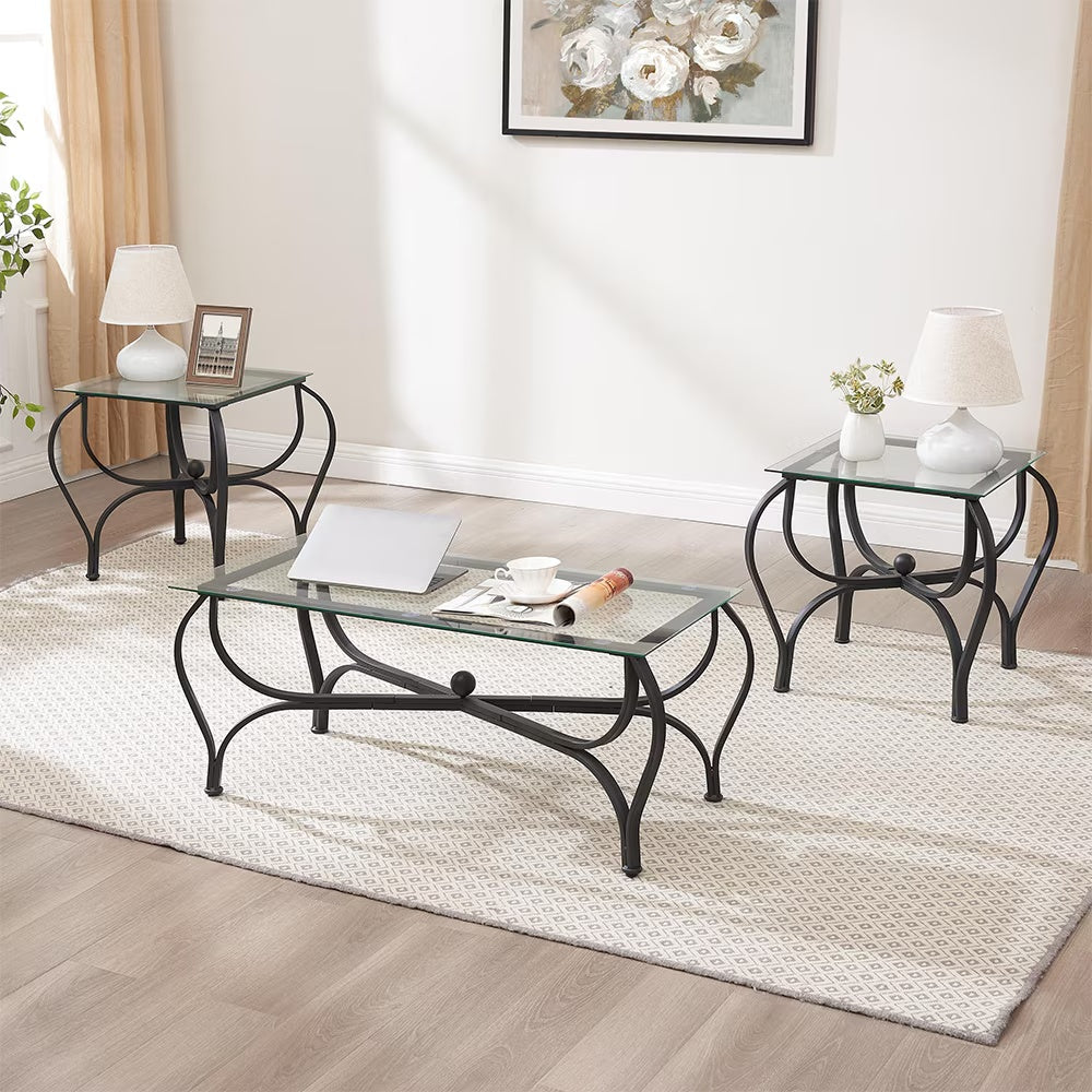 Viva Essentials Collection: 3-Piece Tempered Glass Coffee Table Set