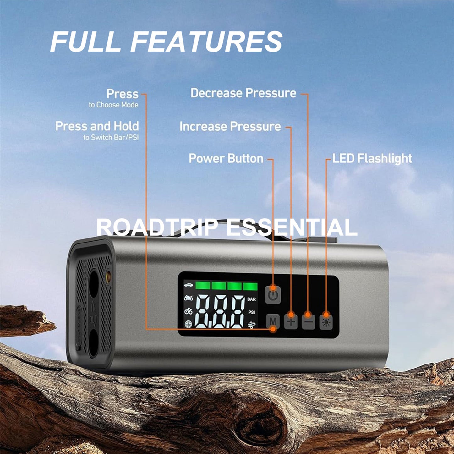 2500A Battery Jump Starter & 150PSI Air Compressor | Portable Emergency Power for Gas & Diesel Engines