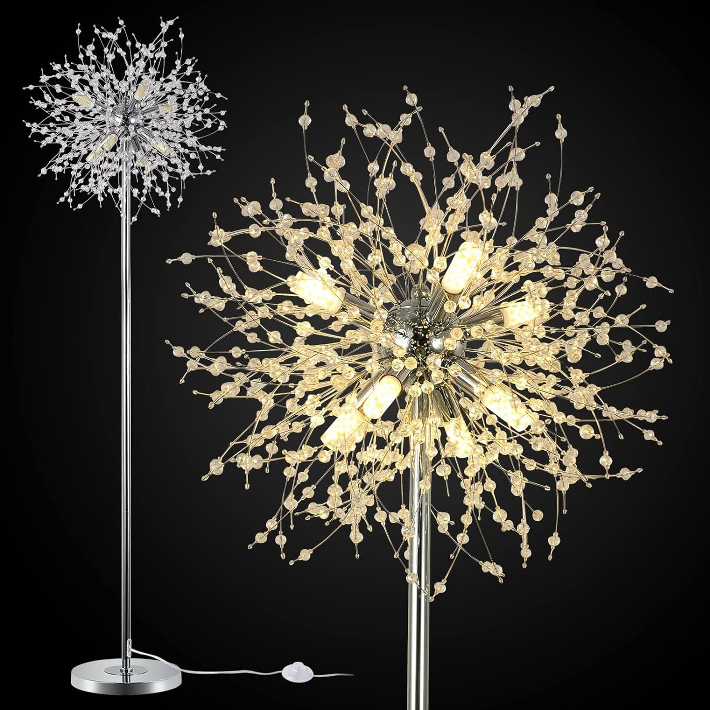 Modern Crystal Floor Lamp - 69-inch Tall Elegant Standing Lamp for Bedroom & Living Room Decor