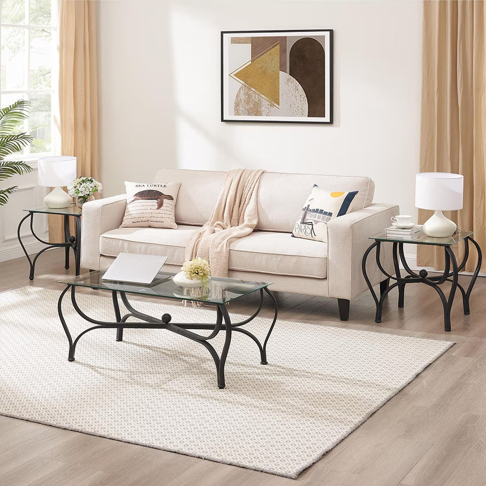 Viva Essentials Collection: 3-Piece Tempered Glass Coffee Table Set