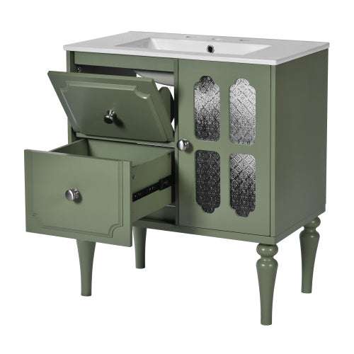 Vintage-Style 30-Inch Bathroom Vanity with Ceramic Sink | Elegant & Functional Design