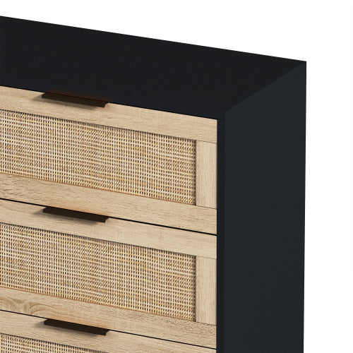 Drawers Rattan Storage Cabinet Rattan Drawer,for Bedroom,Living Room,Black
