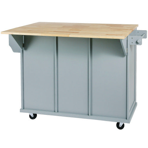Viva Atelier Meridian Flex Rubberwood Kitchen Trolley with Folding Leaf Countertops