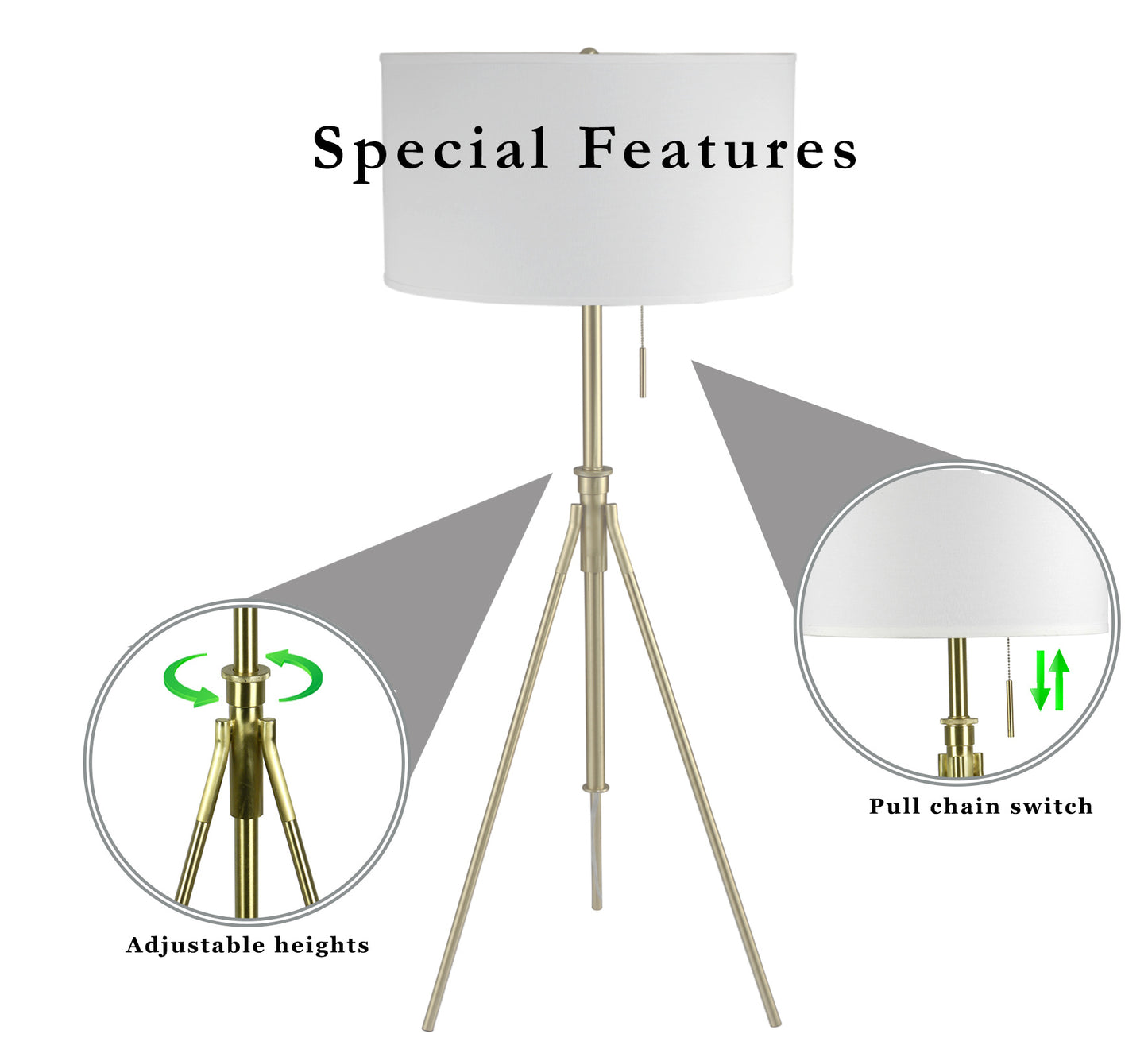 Viva Elite Adjustable Tripod Floor Lamp with KD Fabric Shade