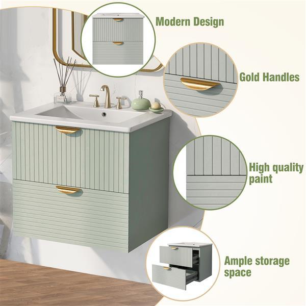 🚿 Modern 24-Inch Wall Mounted Bathroom Vanity – Sleek & Space-Saving Design