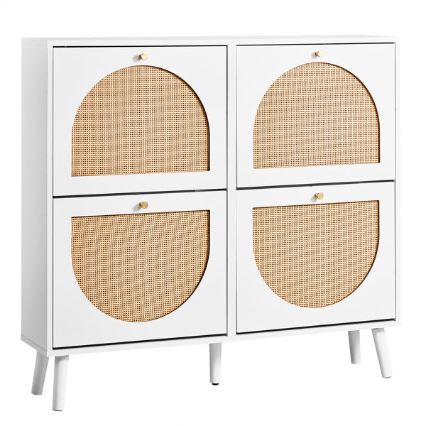Tall Rattan Shoe Cabinet with 8-Tier Tipping Buckets – Modern Space-Saving Storage