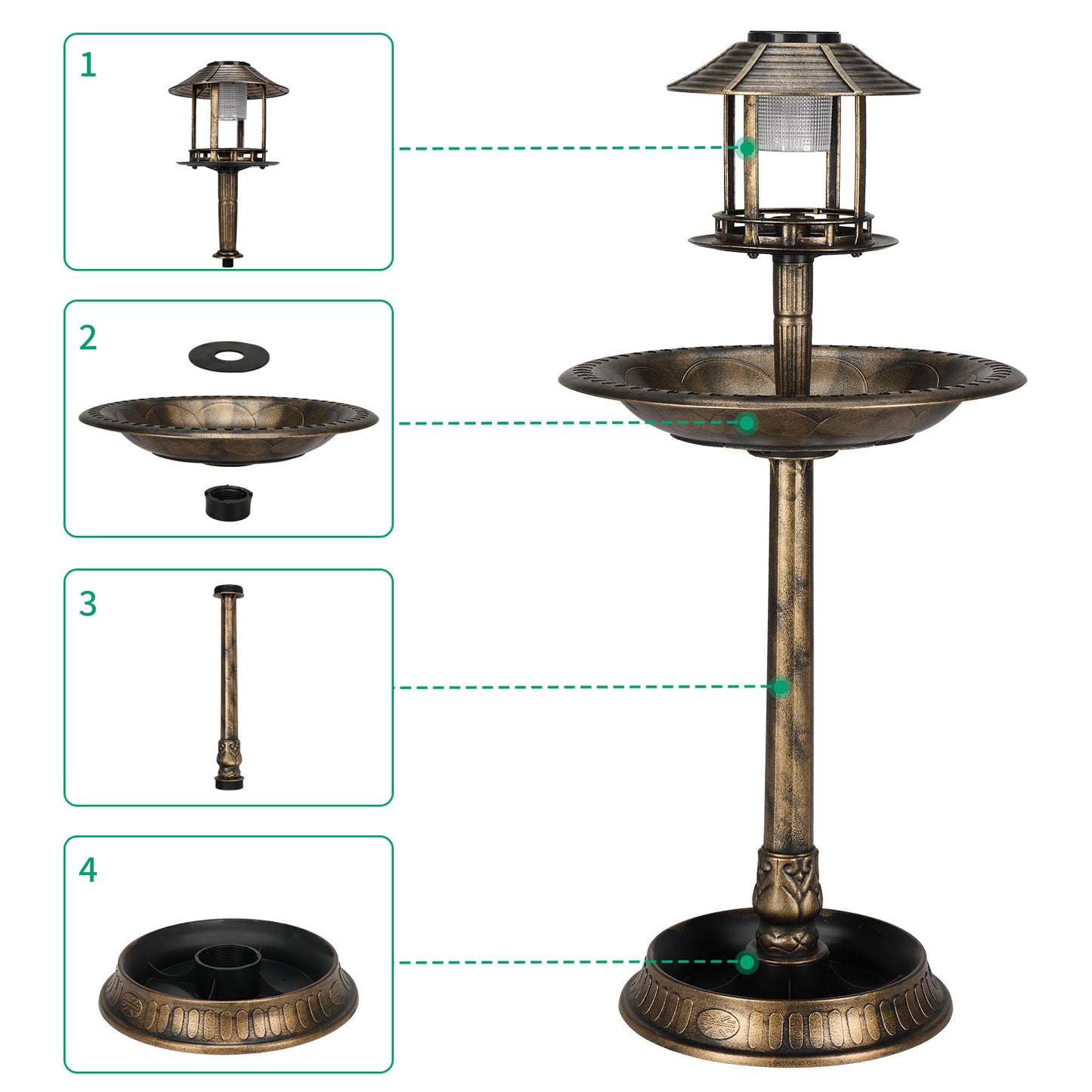 Bronze Solar-Powered Bird Bath β Elegant Outdoor Decor with LED Light