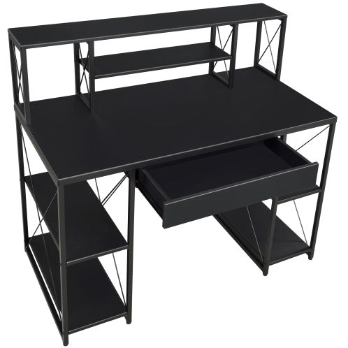 Viva Noir Éclat Collection: Viva Noir Éclat Black Office Desk with Shelving & Hutch