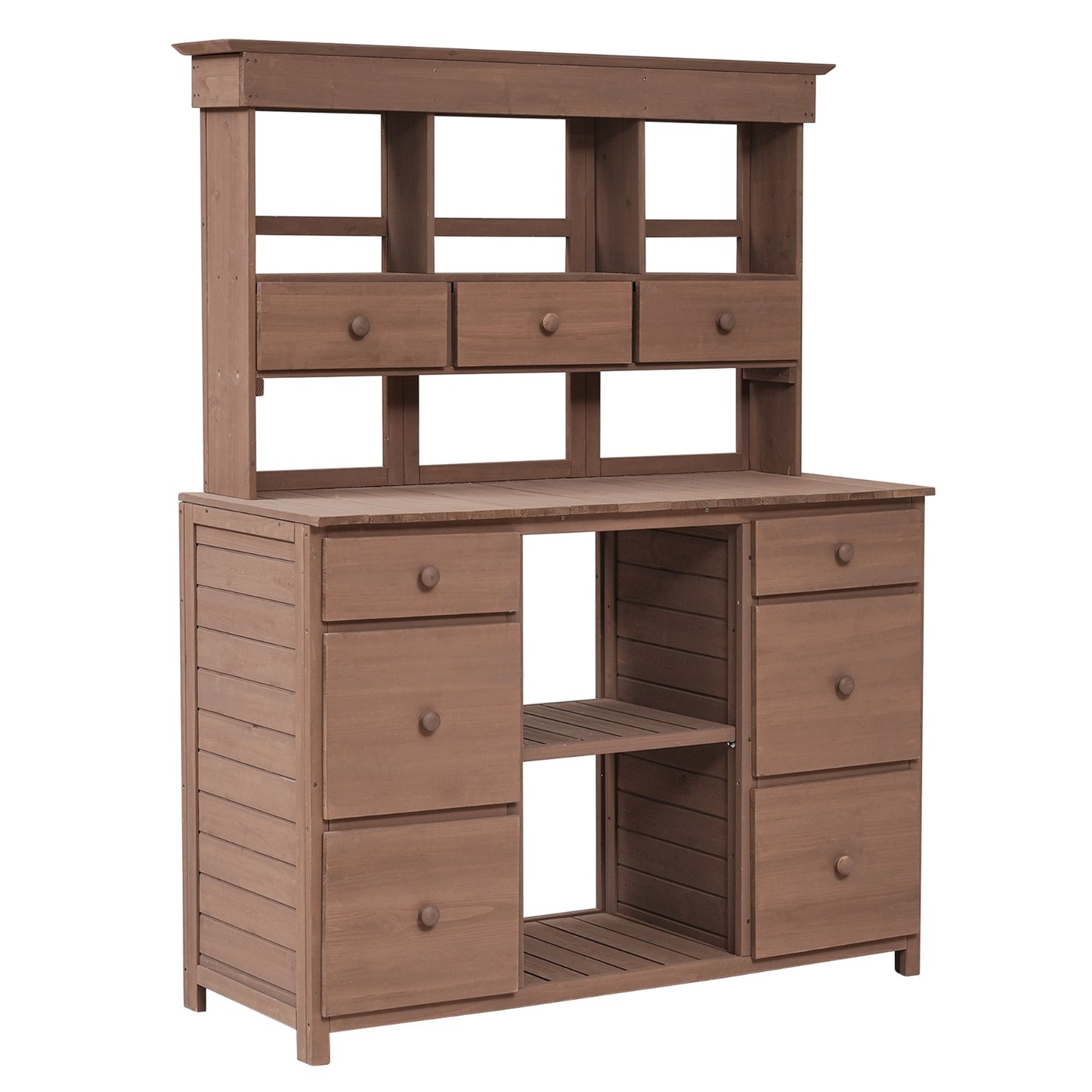 Video Provided TOPMAX Garden Potting Bench Table, Rustic And Sleek Design With Multiple Drawers An